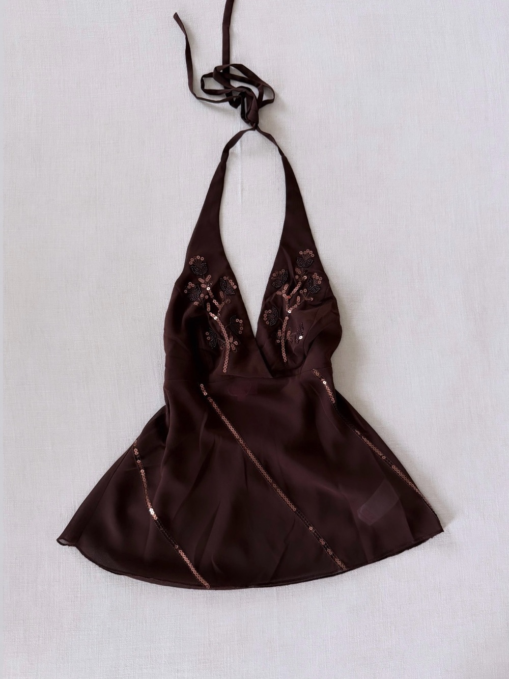 Edikted Brown Sequin Halter Babydoll Top